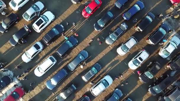 Top Vue Aérienne Nombreuses Voitures Vente Marché Concessionnaire Voitures — Video