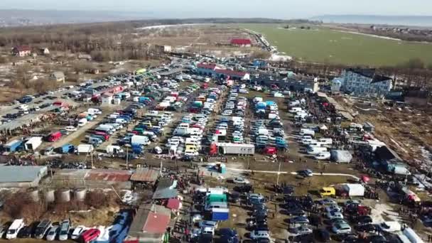Top Letecký Pohled Mnoho Automobilů Prodej Auto Dealer Trhu — Stock video