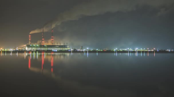 Time Lapse Coal Power Plant High Pipes Black Smoke Moving — Stock Video