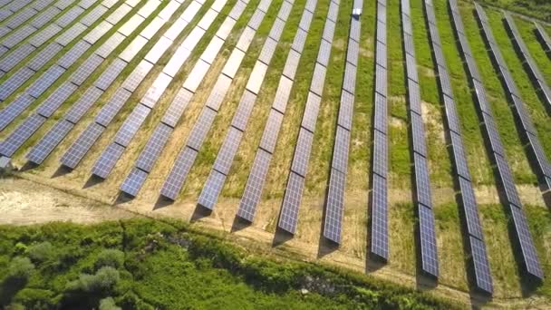 Vista Aérea Del Campo Planta Energía Solar Paneles Fotovoltaicos Eléctricos — Vídeo de stock