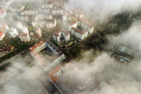 Top Aerial View Fluffy White Clouds Modern City High Rise — Stock Photo, Image