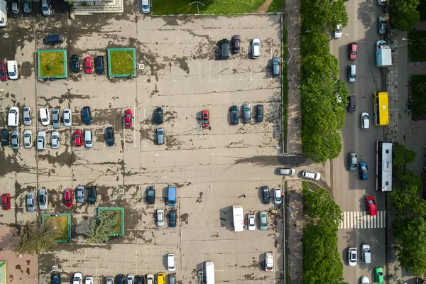 Von Oben Nach Unten Luftaufnahme Einer Viel Befahrenen Straße Mit — Stockfoto