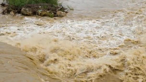 Lkbaharda Sağanak Yağış Sırasında Taşkın Döneminde Çamurlu Suyla Kirli Nehir — Stok video