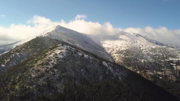 Altos Picos Montanha Cobertos Com Floresta Abeto Outono Altas Cimeiras — Vídeo de Stock
