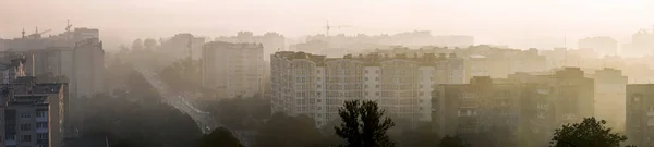 Vista Aerea Panoramica Della Città Moderna All Alba — Foto Stock