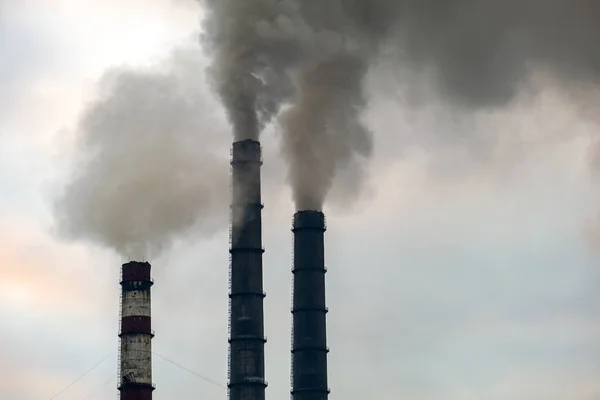 Centrale Électrique Charbon Hauts Tuyaux Avec Fumée Noire Déplaçant Vers — Photo