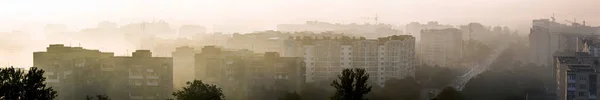 Vista Aerea Panoramica Della Città Moderna All Alba — Foto Stock