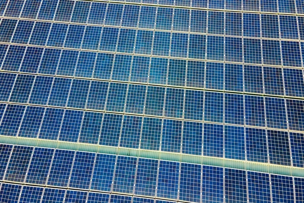 Closeup Surface Blue Photovoltaic Solar Panels Mounted Building Roof Producing — 스톡 사진