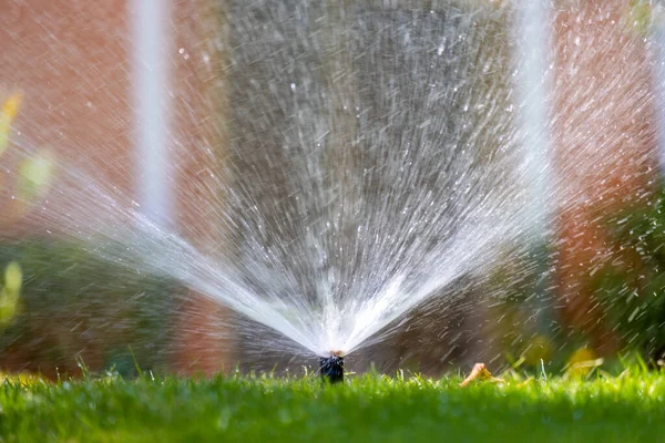 Kunststoff Sprinkler Der Rasen Sommergarten Mit Wasser Bewässert Bewässerung Der — Stockfoto