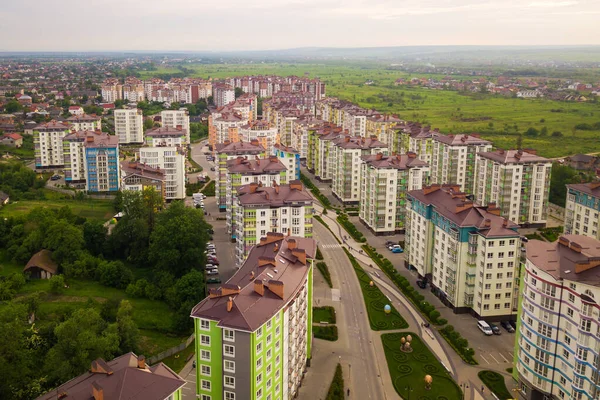 Luchtfoto Van Stad Woonwijk Met Hoge Appartementsgebouwen — Stockfoto