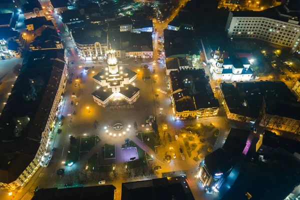 Вид Воздуха Яркие Освещенные Улицы Здания Центре Ивано Франковска Ночью — стоковое фото