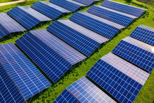 Aerial View Large Sustainable Electrical Power Plant Rows Solar Photovoltaic — Stock Photo, Image