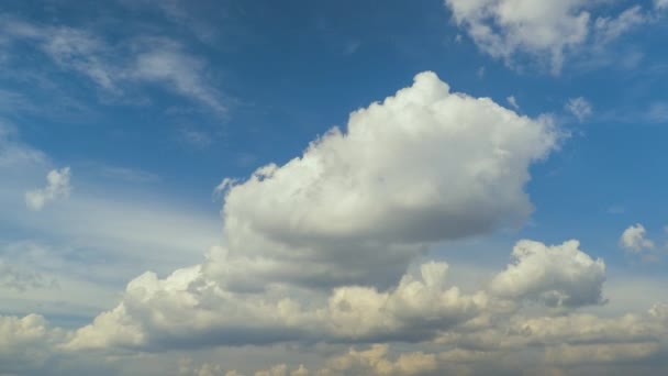 Tijdsverloop Beelden Van Snel Bewegende Witte Gezwollen Wolken Blauwe Heldere — Stockvideo