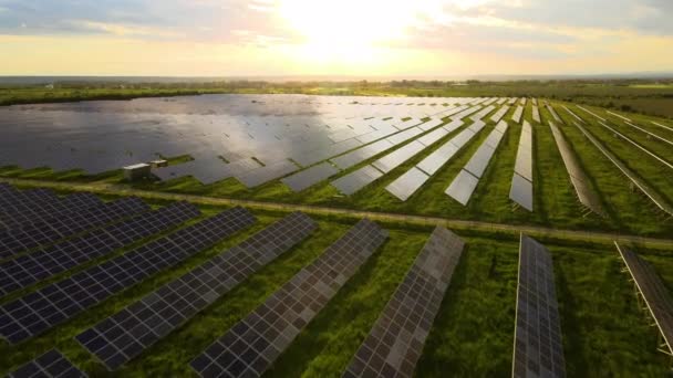 Sabahları Temiz Ekolojik Elektrik Enerjisi Üretmek Için Sıra Sıra Güneş — Stok video