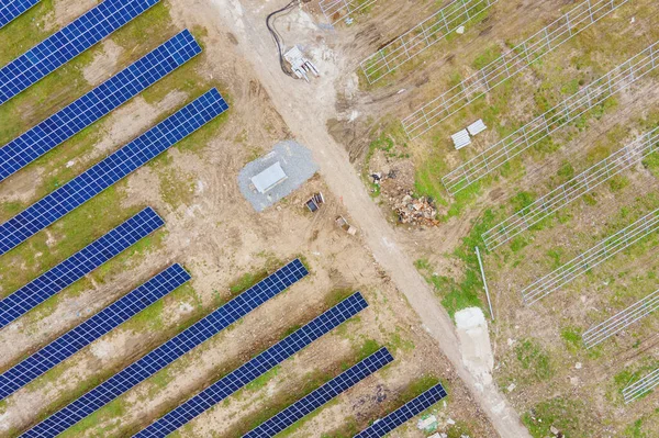 Aerial View Big Electric Power Plant Construction Many Rows Solar — Stock Photo, Image