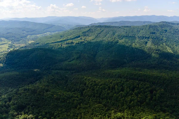 Aerial View Mountain Hills Covered Dense Green Lush Woods Bright — Stock Photo, Image