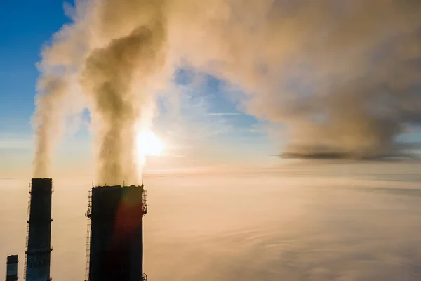 Uitzicht Vanuit Lucht Hoge Pijpen Van Kolencentrales Met Zwarte Rook — Stockfoto