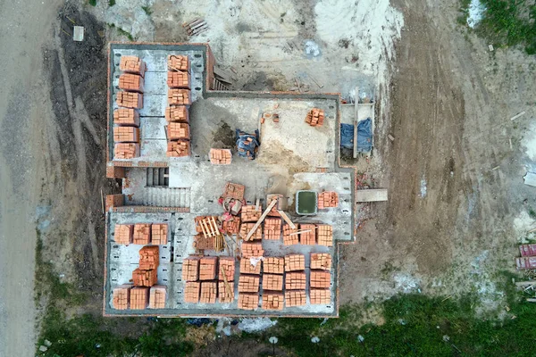 Vista Aérea Arriba Hacia Abajo Las Obras Construcción Nueva Casa — Foto de Stock