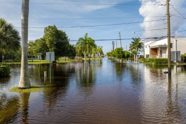 Florida, ABD 'deki yerleşim birimlerinde kasırga evleri sular altında bıraktı. Doğal afetten sonra.