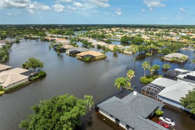Debby kasırgası Florida 'nın Sarasota kentindeki konut ve arabaları sular altında bıraktı. Doğal afetten sonra.