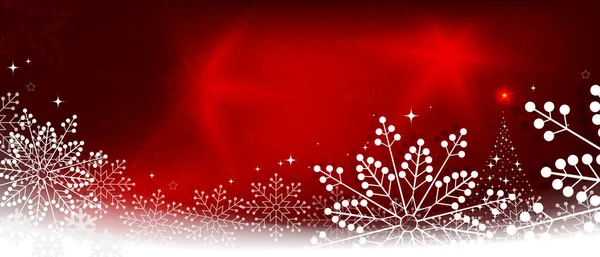Рождественская красная композиция с белыми снежинками и абстрактным силуэтом елки — стоковый вектор