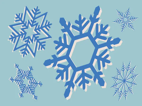 Элемент для рождественской композиции.Набор красивых снежинок в синем — стоковый вектор