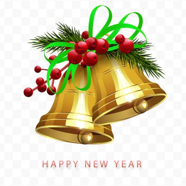 Noel kompozisyonu elementi. Çanlar, kırmızı böğürtlenler ve ladin dallarıyla Noel kompozisyonu.