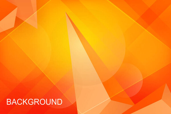 Abstract design with triangles, circles and stripes, gradient yellow and orange colors, 3d effect