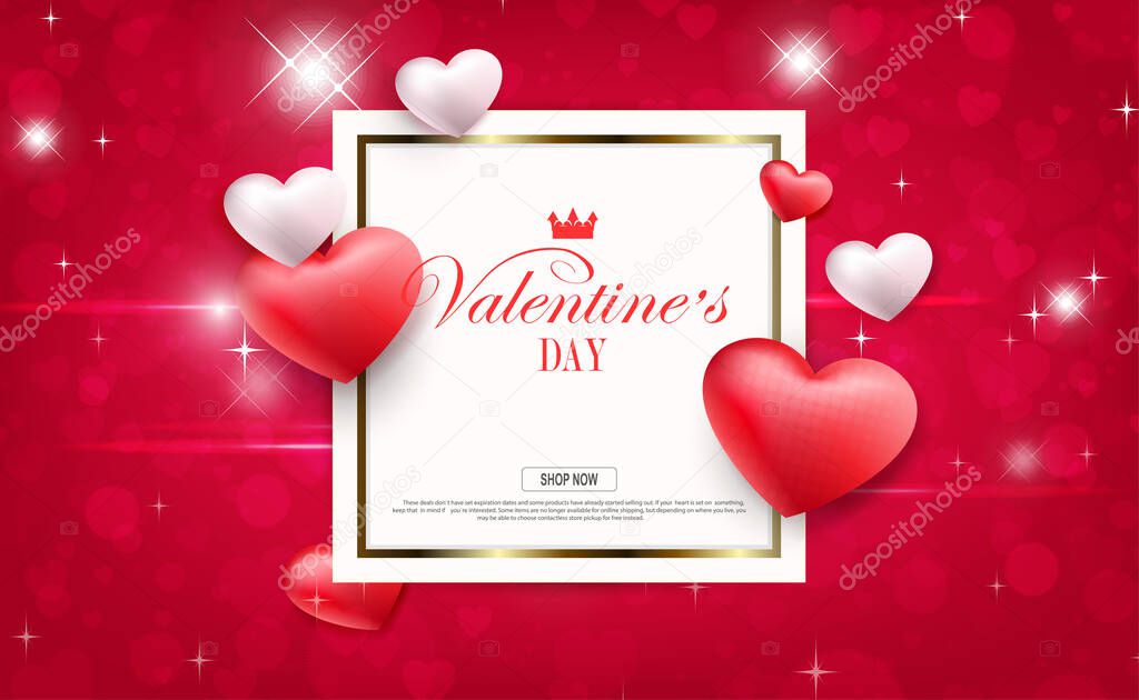 Valentine s Day, red composition with a square frame of circles and hearts