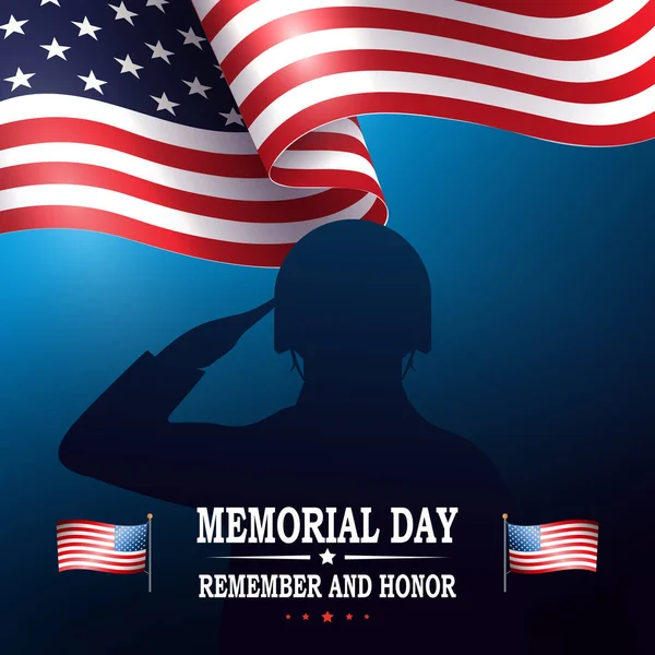 带有士兵肖像和美国国旗的蓝色插图，纪念日，设计元素 — 图库矢量图片