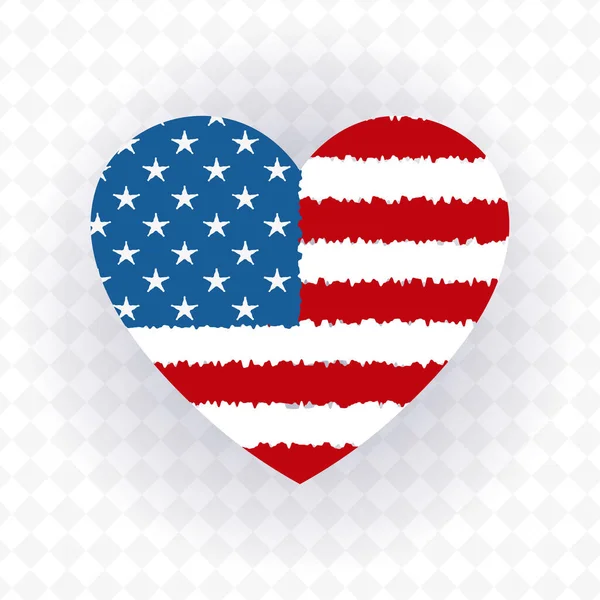 Odznaka Kształcie Serca Zarysami Flagi Ameryki Składowa Świątecznego Designu — Wektor stockowy