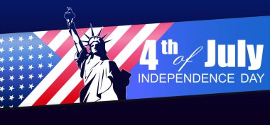 ABD bayrak unsuru, tasarım bileşeni, heykel silueti, bağımsızlık günü ile şenlikli mavi illüstrasyon.