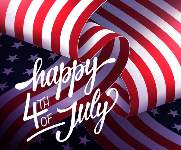 Торжественная поздравительная открытка с элементами размахивания флагом Америки, дизайнерской составляющей