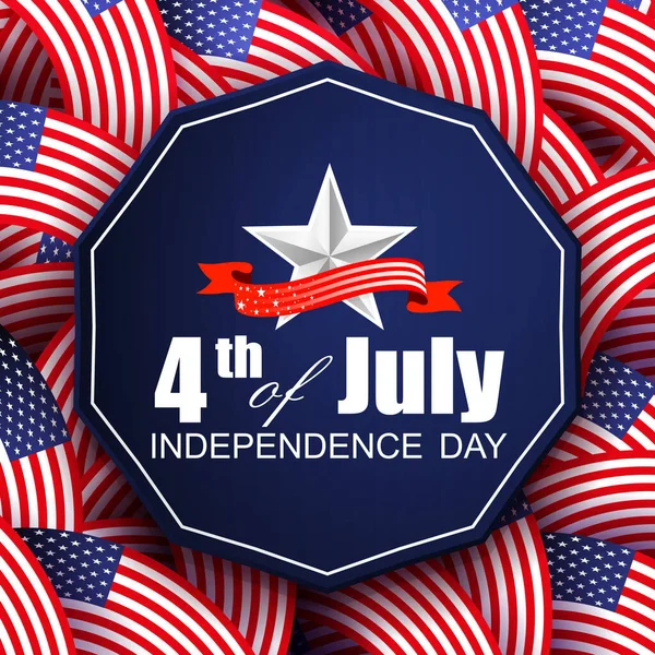 Birbirine dolanmış birçok ABD bayraklı resmi tebrik kartı, çokgen mavi çerçeve, bağımsızlık günü, tasarım bileşeni