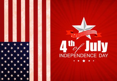 Amerika bayrağının unsurları, ışık ışınları ve tasarım bileşenleriyle resmi kırmızı çizimler.