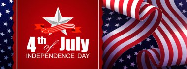 Amerika 'nın dalgalanan bayrağı, kare kırmızı çerçeve, tasarım bileşenlerine sahip resmi tebrik kartı..