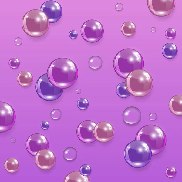 Фиолетовая композиция с разноцветными стеклянными шариками, капли воды — стоковый вектор