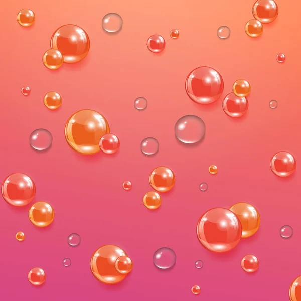 Illustration orange avec boules scintillantes en verre multicolore, gouttes d'eau — Image vectorielle