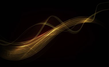 Siyah kompozisyon, soyut parlak altın kıvrımlar, ince doku, tasarım elementi..