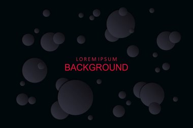 Birçok kaotik çizilmiş gri topları olan siyah kompozisyon, soyut çerçeve