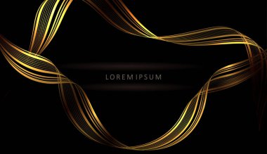 Soyut siyah tasarım, izole edilmiş minimum altın rengi dalga desenleri..