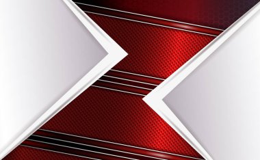 Koyu geometrik tasarım, oklu beyaz köşeli, kenarlı kırmızı desenli perdeler..