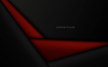 Koyu geometrik tasarım, dokulu eğimli perdeler kırmızı ve gri.