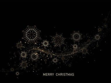 Mutlu noeller. Altın kar taneleriyle ıssız bir çelenk..