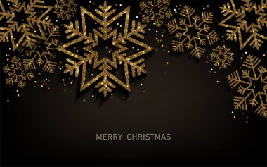 Mutlu noeller. 2026 yılı. Zarif altın kar taneleriyle süslü bir kart..