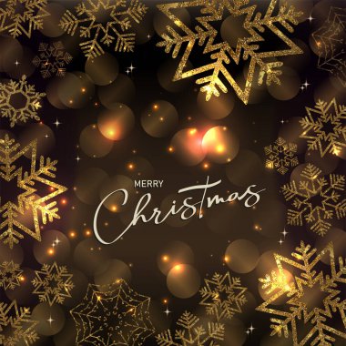 Mutlu noeller. Zarif altın kar taneleriyle süslü bir kart..
