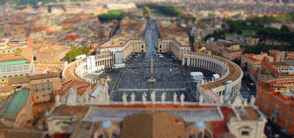 Photo of Vatican with the miniature effect. View from the roof of Basilica Sancti Petri
