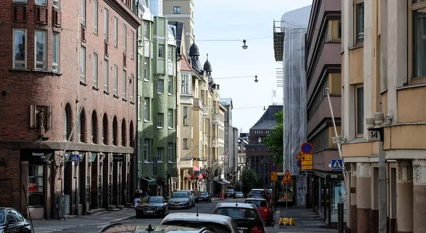 Helsinki Finlande Mai 2018 Rue Kalevankatu Sans Personnes Voitures Garées — Photo