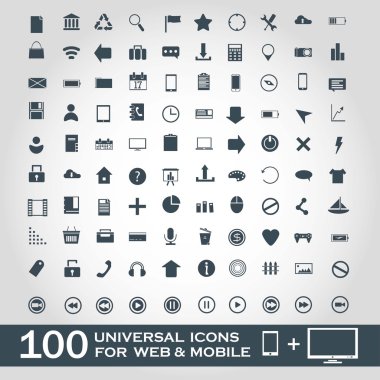 100 Outlined Icons of Holidays and Traveling, Business and Economy, Web and Internet. Vector illustration.