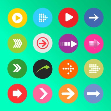 Arrow sign icon set. Simple circle shape internet button on gray background. Contemporary modern style. Vector illustration